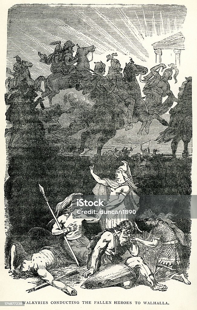 Nordischen Mythologie-Valkyrie und den Valhalla - Lizenzfrei Provinzpark Valhalla Stock-Illustration