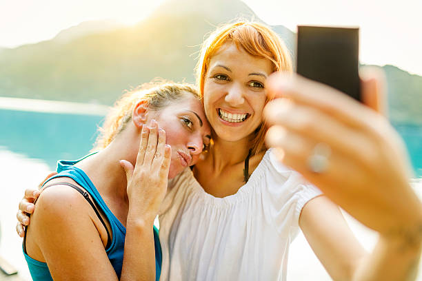 istock Two girls taking self photograph 174877568