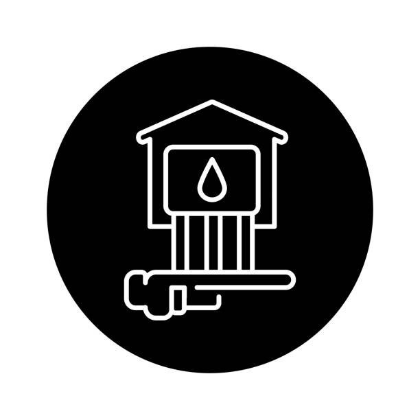 Water supply in the house line icon. Building construction Water supply in the house black line icon. Building construction. Pictogram for web page. natural gas pipeline clip art stock illustrations