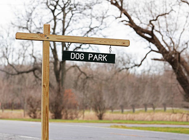 Road sign at the entrance of the municipal town Dog Park.