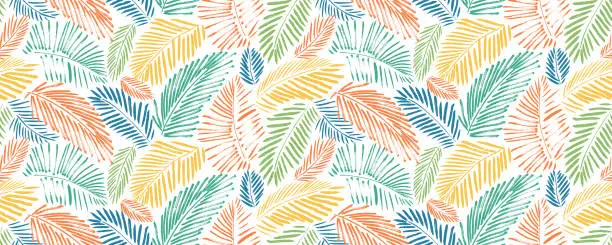 Vector illustration of Colorful palm leaves seamless banner design.