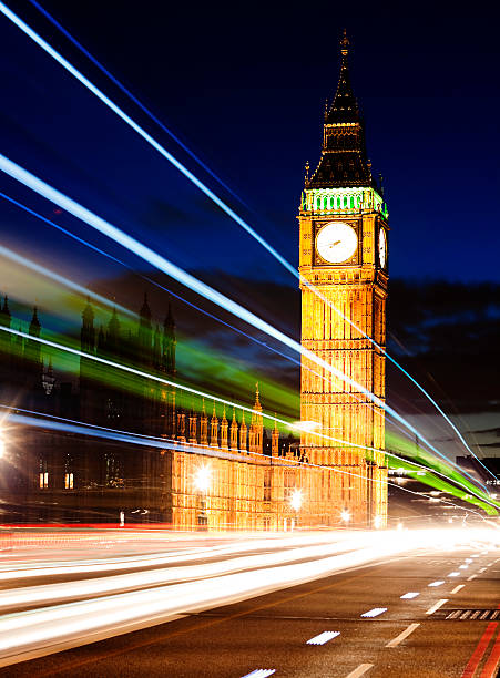 istock Big Ben and Car Light Trails at Night, London, England 174878856