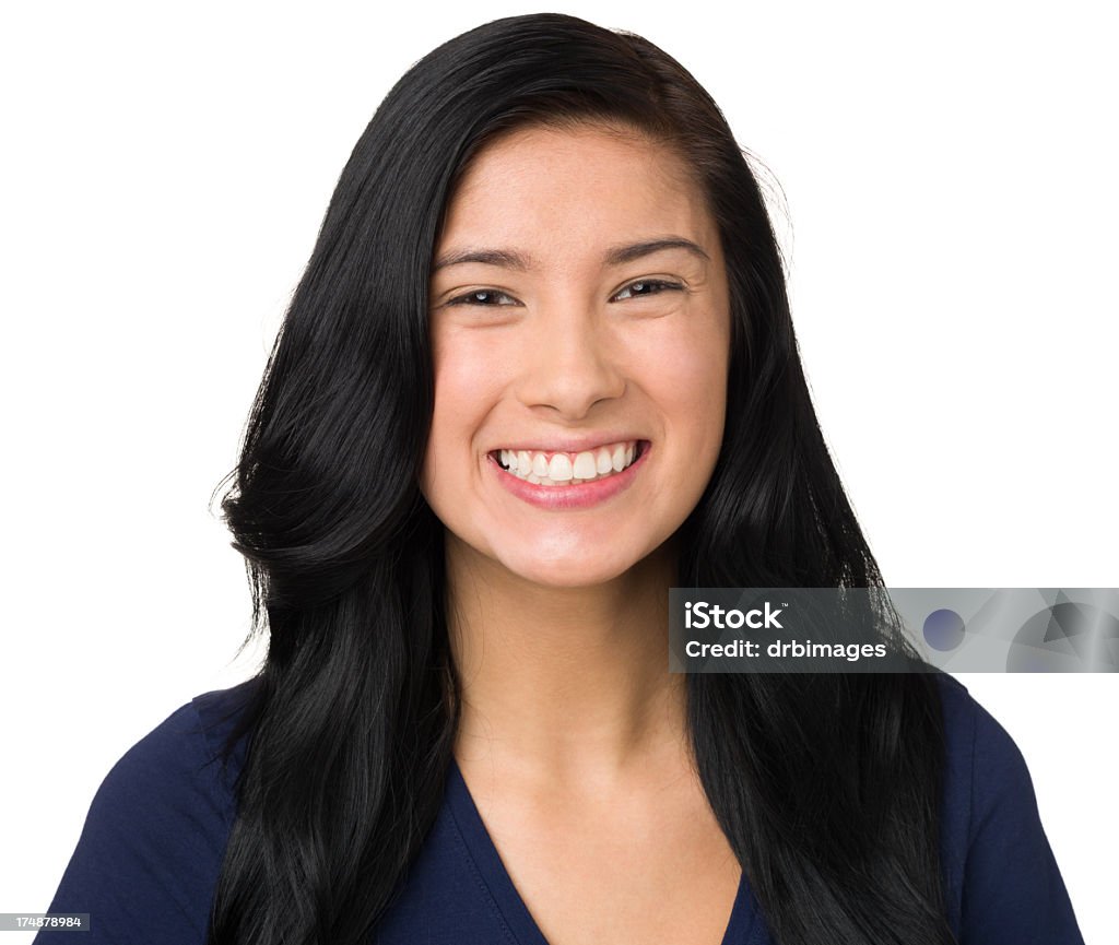 Happy Smiling Young Woman Portrait Portrait of a teenage girl isolated on a white background.  Females Stock Photo