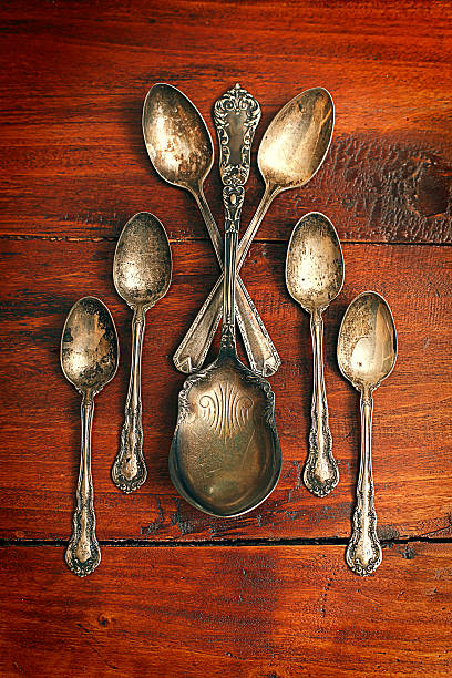 istock Group of antique silver spoons 174879422