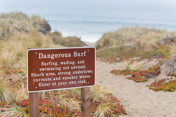危険なサーフサイン - point reyes national seashore northern california beach california ストックフォトと画像