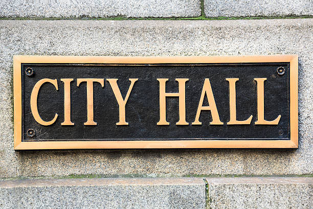 istock City Hall brass sign 174880031