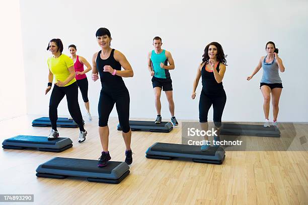 Medium Group Of People Doing Step Aerobics Stock Photo - Download Image Now - Step Aerobics, Active Lifestyle, Activity