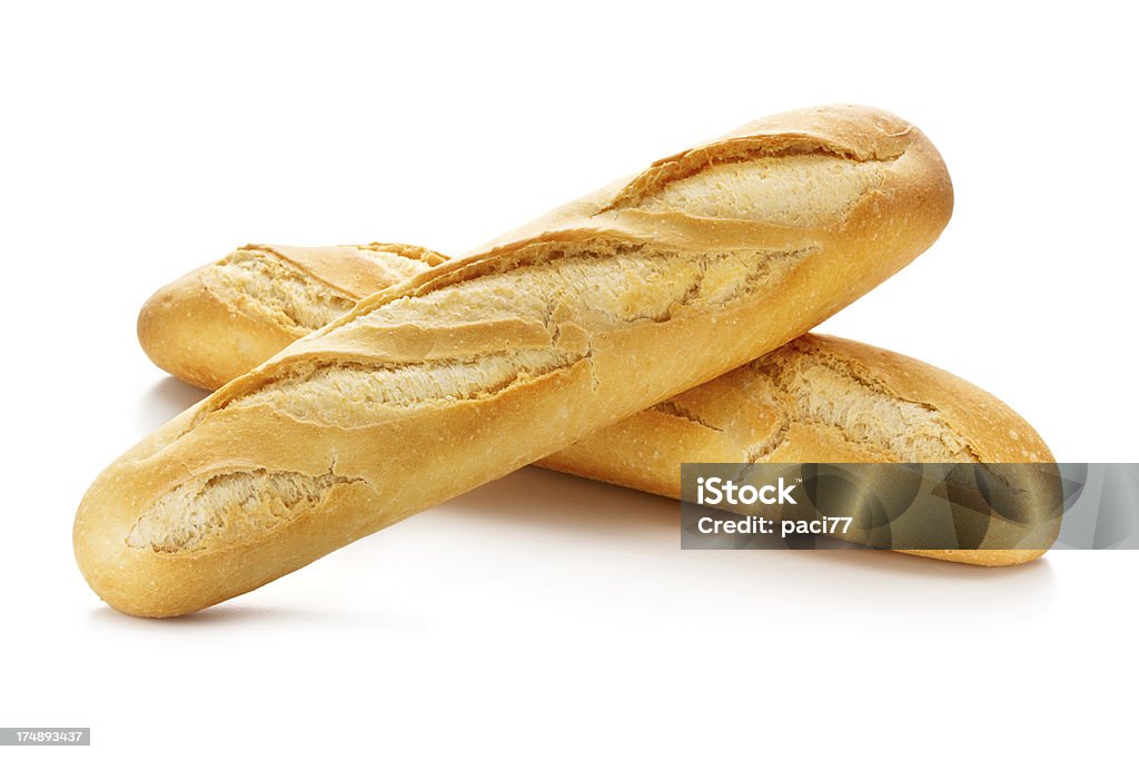 Two Baguettes with Clipping Path Two baguettes isolated on white background with clipping path. Baguette Stock Photo