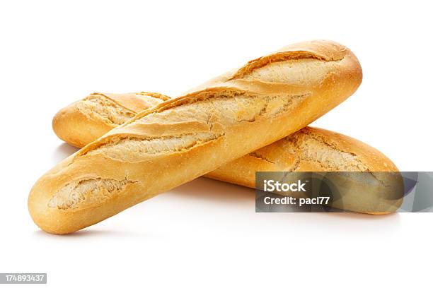 Two Baguettes With Clipping Path Stock Photo - Download Image Now - Baguette, Bread, White Background