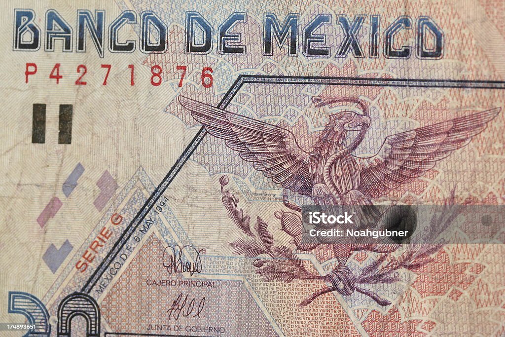 Mexican paper money Bank of Mexico Bench Stock Photo