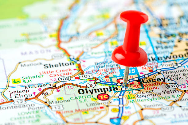 istock US capital cities on map series: Olympia, Washington, WA 174894281