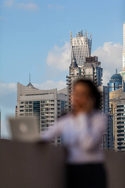 mujer de negocios con computadora portátil - model96 fotografías e imágenes de stock