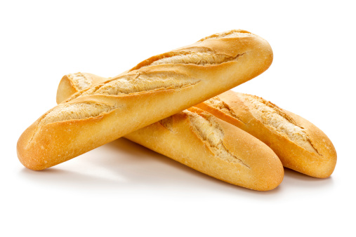 Three baguettes isolated on white background with clipping path.