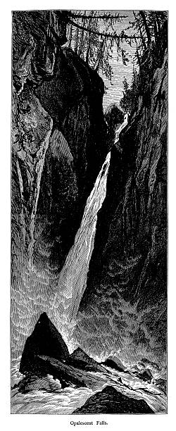 Opalescent Falls, Adirondack Mountains, New York "Opalescent Falls, a cascade on the Opalescent River in the Adirondack Mountains, New York, USA. Published in Picturesque America or the Land We Live In (D. Appleton & Co., New York, 1872)." adirondack mountains stock illustrations