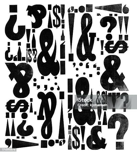 Grunge Wood Type Punctuation Stock Photo - Download Image Now - Letterpress, Question Mark, Typescript