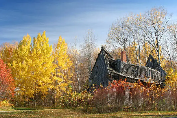 Photo of Falling Apart and Abandoned House Among Autumn Trees