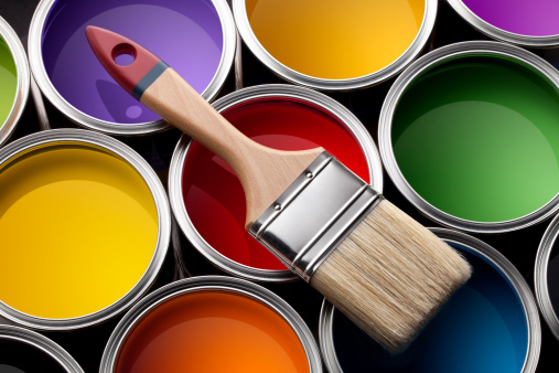 Colorful paint cans with brush.Similar photographs from my portfolio: