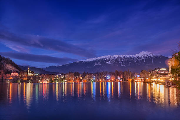 istock Beautiful Winter Night in Lake Bled, Slovenia 174896559