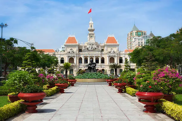 "Ho Chi Minh City Hall or Ho Chi Minh City People's Committee, Vietnam. Built in 1902-1908 in french colonial style."