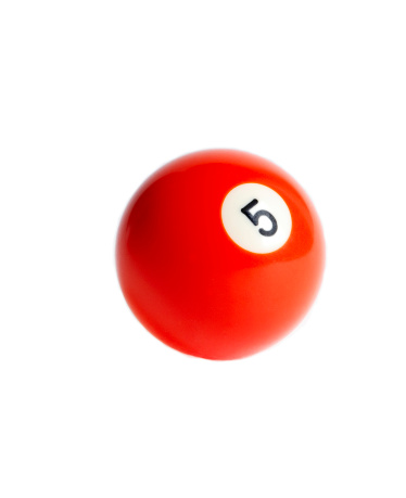 A close-up shot of an five ball on a white background