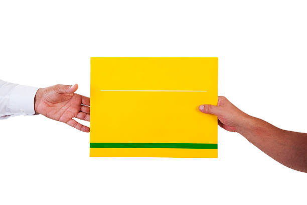 Hand passing letter. stock photo
