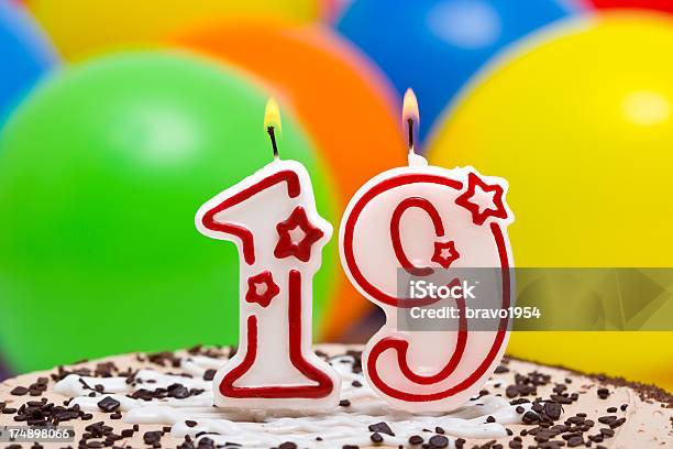 Cake For Nineteenth Birthday Stock Photo - Download Image Now - 18-19 Years, Balloon, Birthday