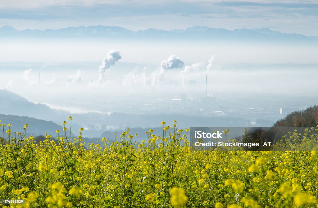 Urban Industry Cityscape of Linz Austria Cityscape of Linz, Capital City of Upper Austria. Chemical factories of VOEST Alpine and Austrian Central Alps visible. Austria Stock Photo