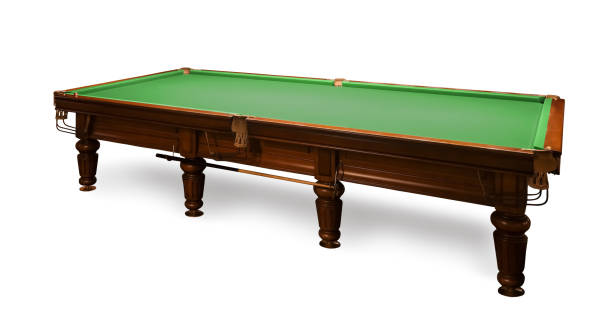 istock Billiard table with wooden cue on white background 1748986572