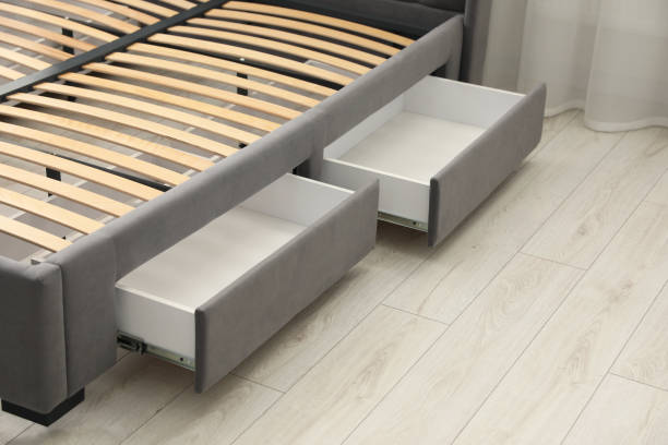 istock Storage drawers for bedding under modern bed in room 1748988163
