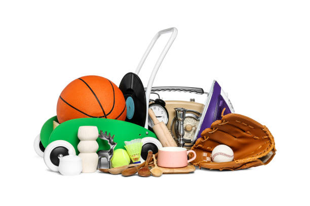 istock Many different stuff isolated on white. Garage sale 1748989843