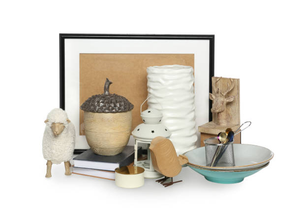 Many different stuff isolated on white. Garage sale