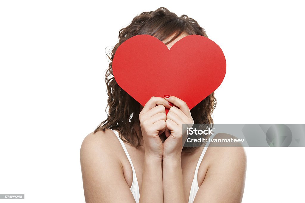 Junge Frau holding roten Papier Herz - Lizenzfrei Attraktive Frau Stock-Foto