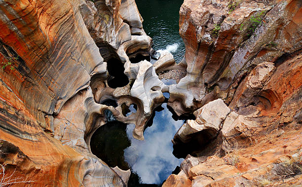 Aerial view of Bourke's Luck potholes at Blyde River Canyon at the blyde river canyon in south africa blyde river canyon stock pictures, royalty-free photos & images