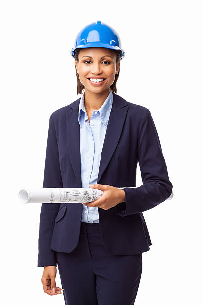istock Female Architect Holding Blueprint - Isolated 174900420