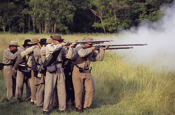 Civil War shooting formation. Civil War: southern shooting formation reinactment at Gettysburg. firing squad stock pictures, royalty-free photos & images