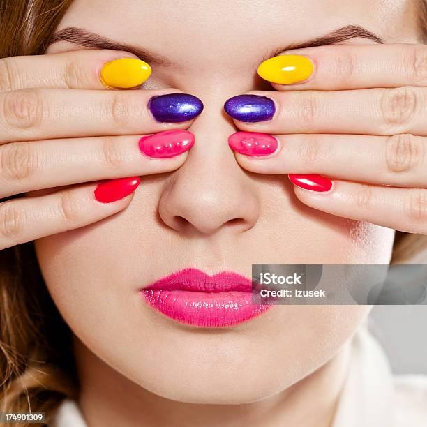 Multicolored Manicure Stock Photo - Download Image Now - Human Face, Nail Polish, Women