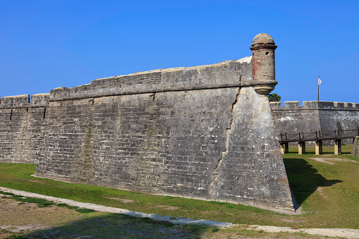 Castillo de San Marcos fort in St. Augustine, Florida, the oldest European settled city in North America. Built in 1672-1695, it serving as an outpost for the Spanish Empire.