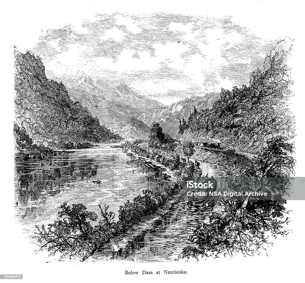 Rzeka Susquehanna poniżej Nanticoke Dam, Pensylwania - Zbiór ilustracji royalty-free (Krajobraz)