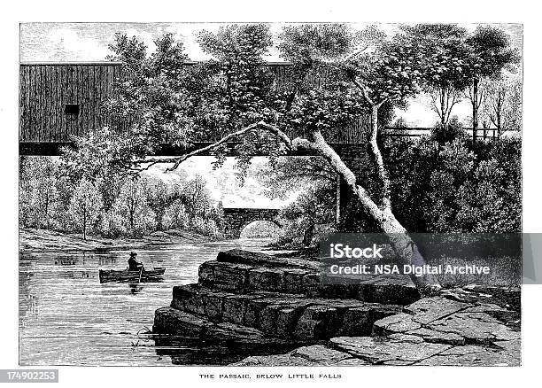 이 Passaic 강 아래에 작은 폴즈 New Jersey 19세기에 대한 스톡 벡터 아트 및 기타 이미지 - 19세기, 19세기 스타일, 강