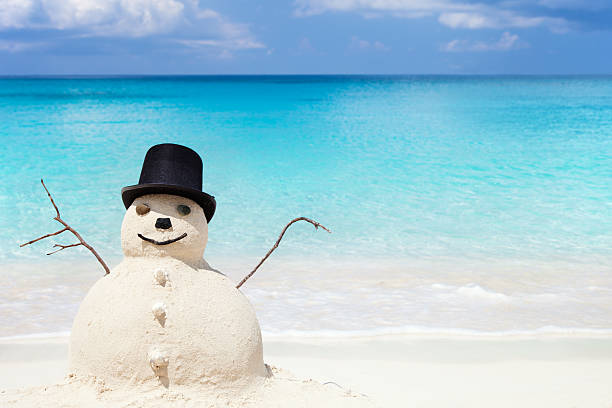 istock Snowman made of sand in top hat at a beach 174902672