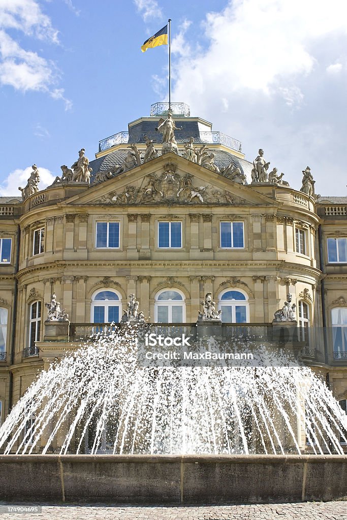 New palace Stuttgart "Photo of the new palace (Neues Schloss) in Stuttgart, Germany,with the water fountain in front. The photo was taken at a sunny but partly cloudy day in September." Fountain Stock Photo