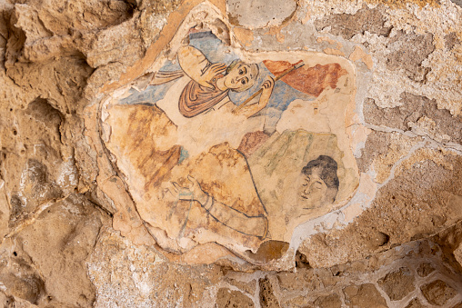 Fragments of a fresco in the Antique City of Salamis, Northern Cyprus