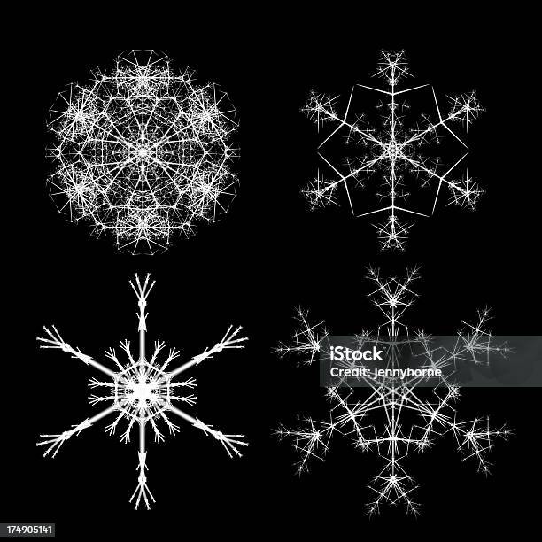Четыре Фрактальный Снежинок — стоковые фотографии и другие картинки Абстрактный - Абстрактный, Белый, Вода