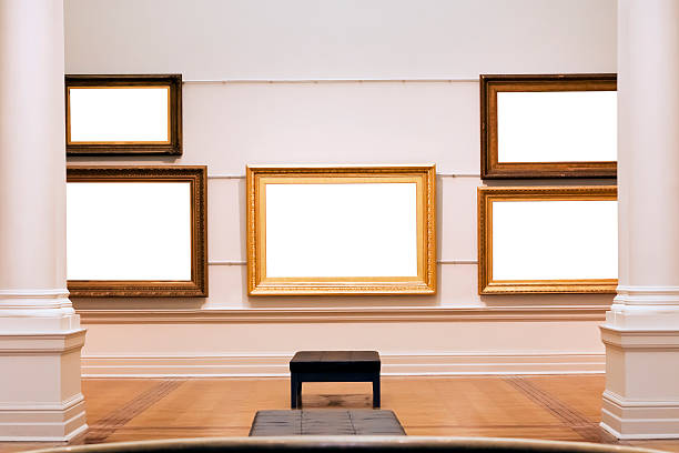 istock Picture frames with white empty spaces inside of gallery 174905368