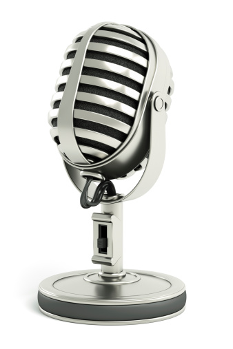 Chrome desktop microphone isolated on a white background.