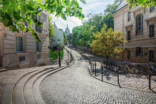 Street in quarter Montmartre in Paris, France.