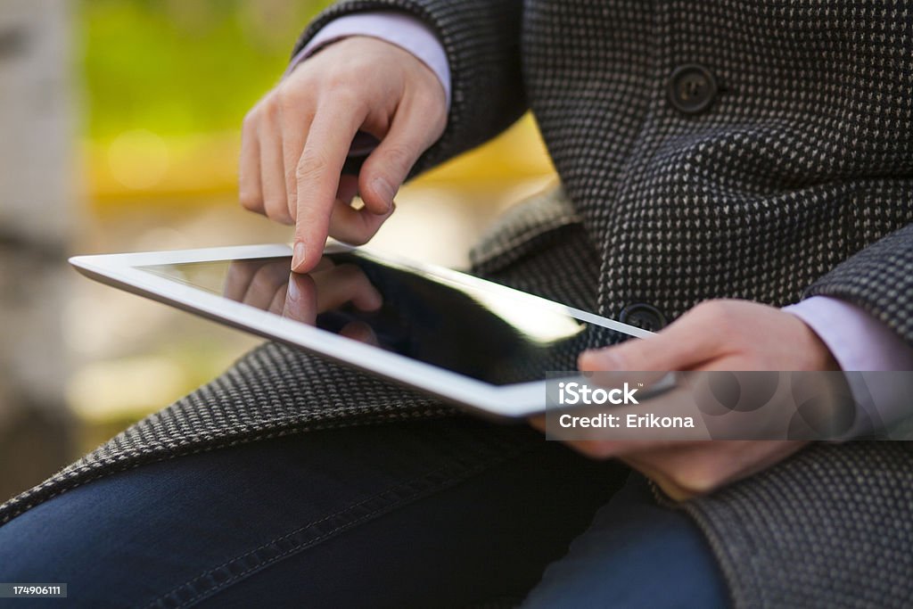 Touching Screen Tablet PC Businessman Touching Screen Tablet PC Adult Stock Photo