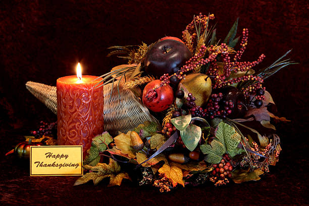 istock Holiday: happy Thanksgiving Cornucopia and candle Still Life 174906348