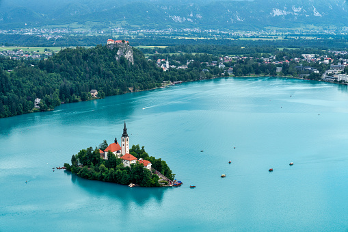 Panoramic View over lake Bled in Slovenia