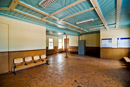 Empty 50's style railroad station.More beautiful interior shots: